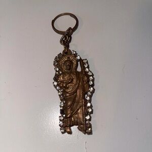 Gold With Rhinestone San Judas Tadeo Llavero Keychain